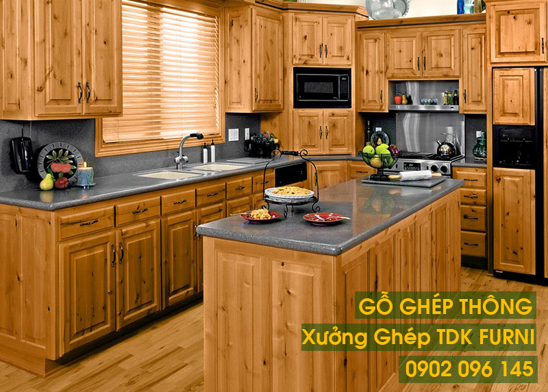 Tủ bếp gỗ thông ghép