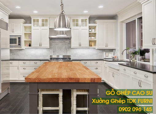 Mặt bàn bếp gỗ ghép cao su